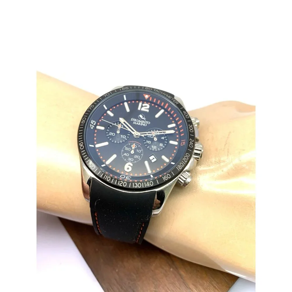 Strumento Marino Men's Watch SM115 Quartz Chronograph Black Dial Rubber Strap